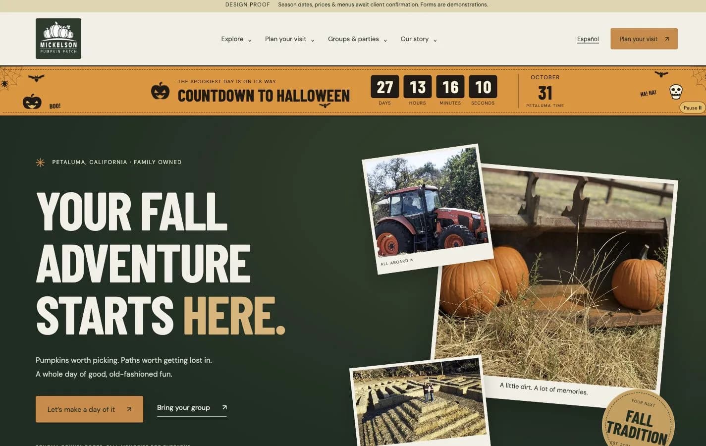 Mickelson Pumpkin Patch website design preview