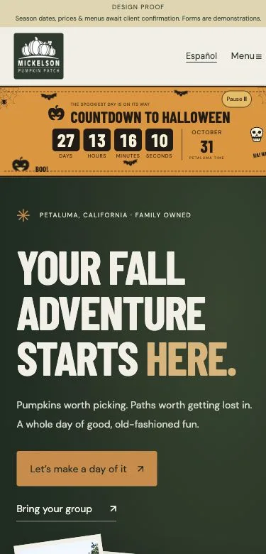 Mickelson Pumpkin Patch mobile website screenshot